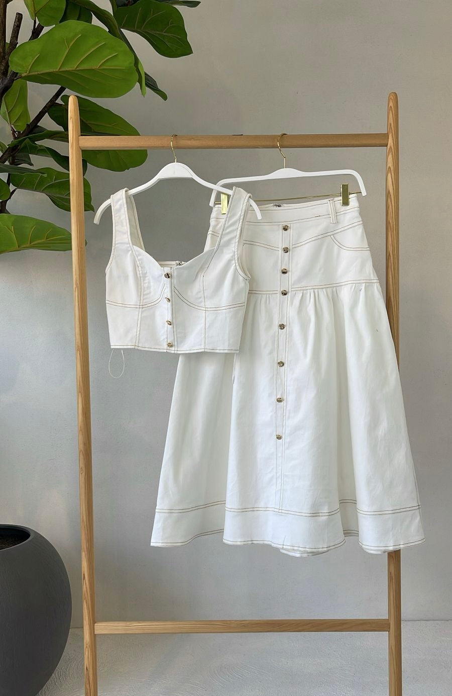 Set Top Falda Blanco Denim