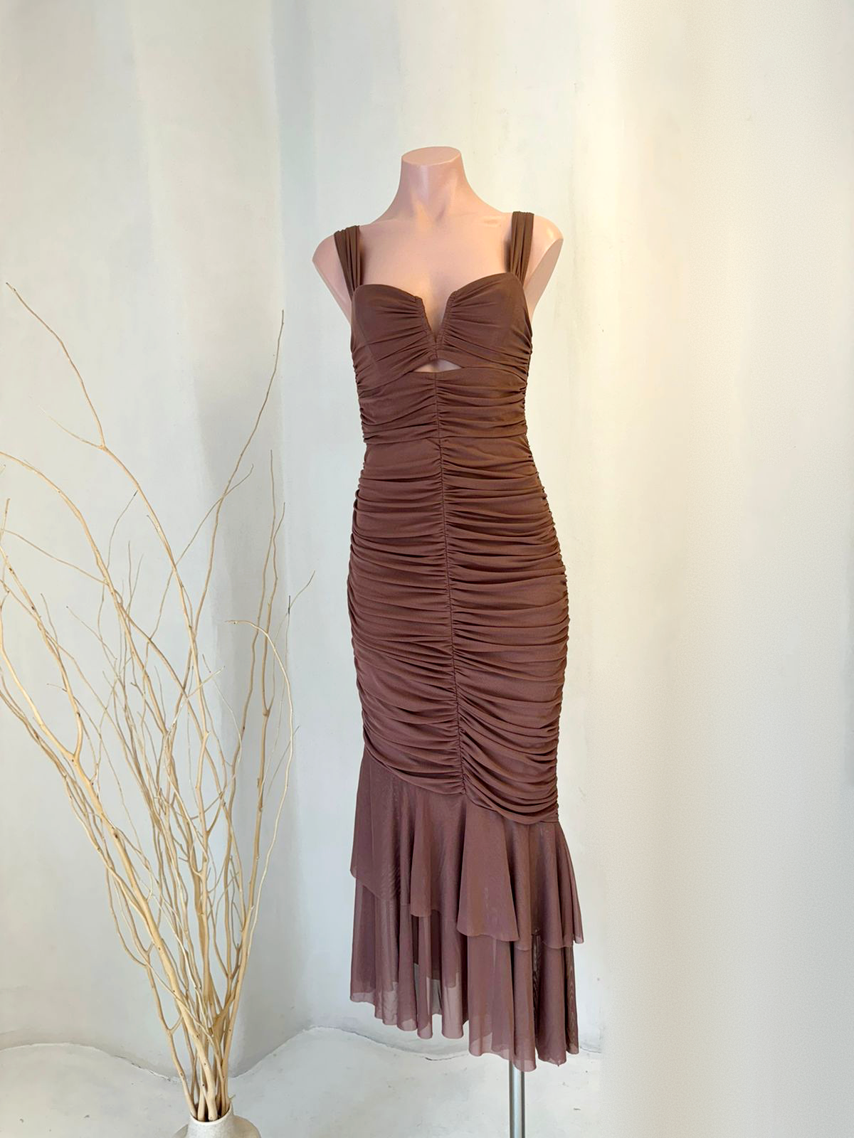 Vestido Café Corrugado