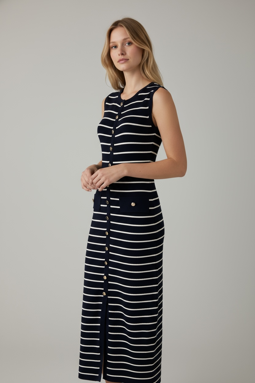 Vestido Rayas Tejido Botones