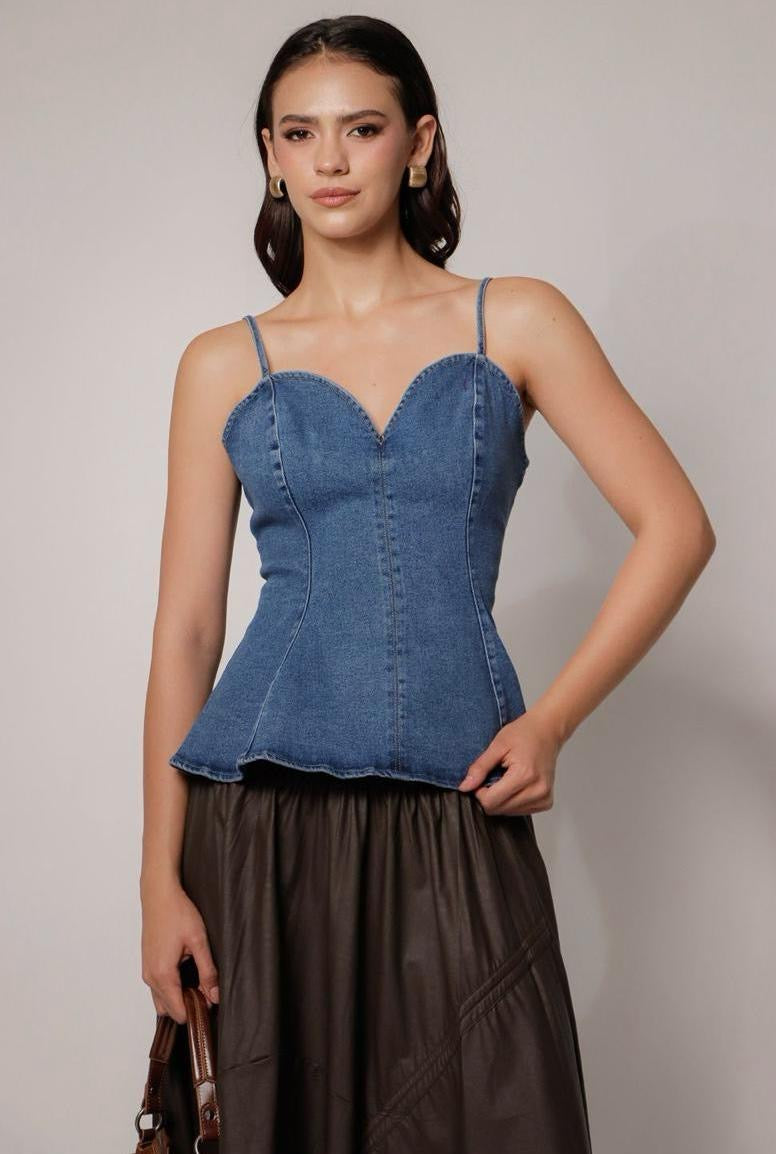 Top denim escote corazón