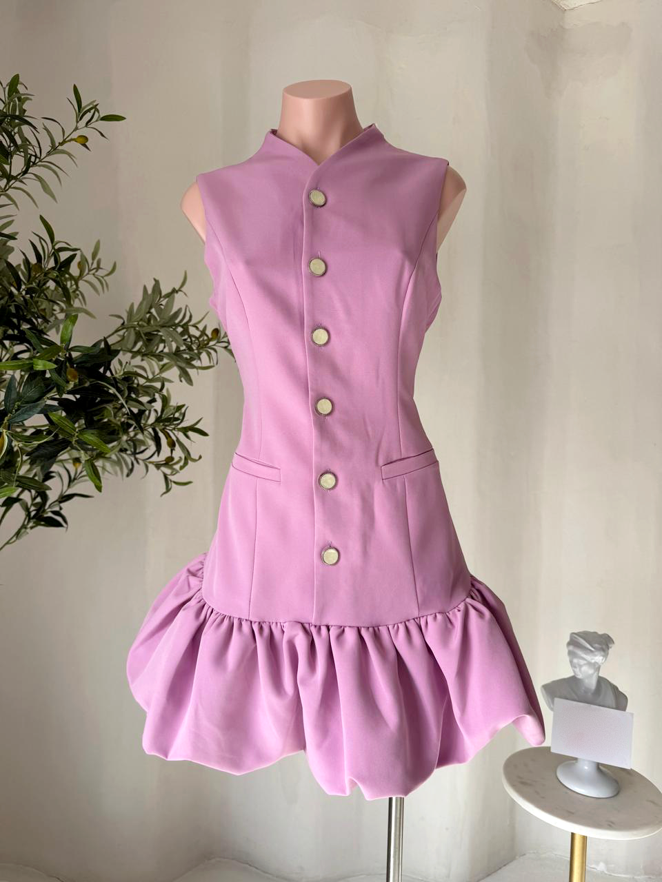 Vestido Rosa Botones Globo