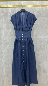 Vestido Denim Cuello V Botones
