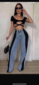 Jeans Negros Rayas Botones