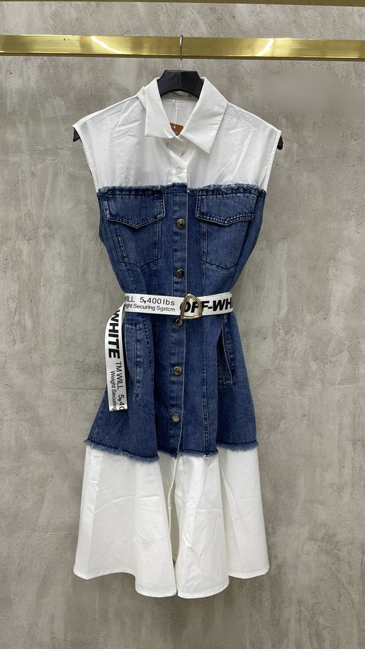 Vestido Denim Bicolor Cinto