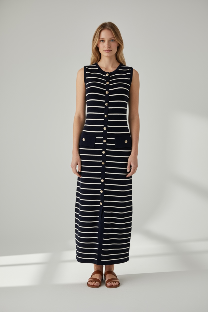 Vestido Rayas Tejido Botones