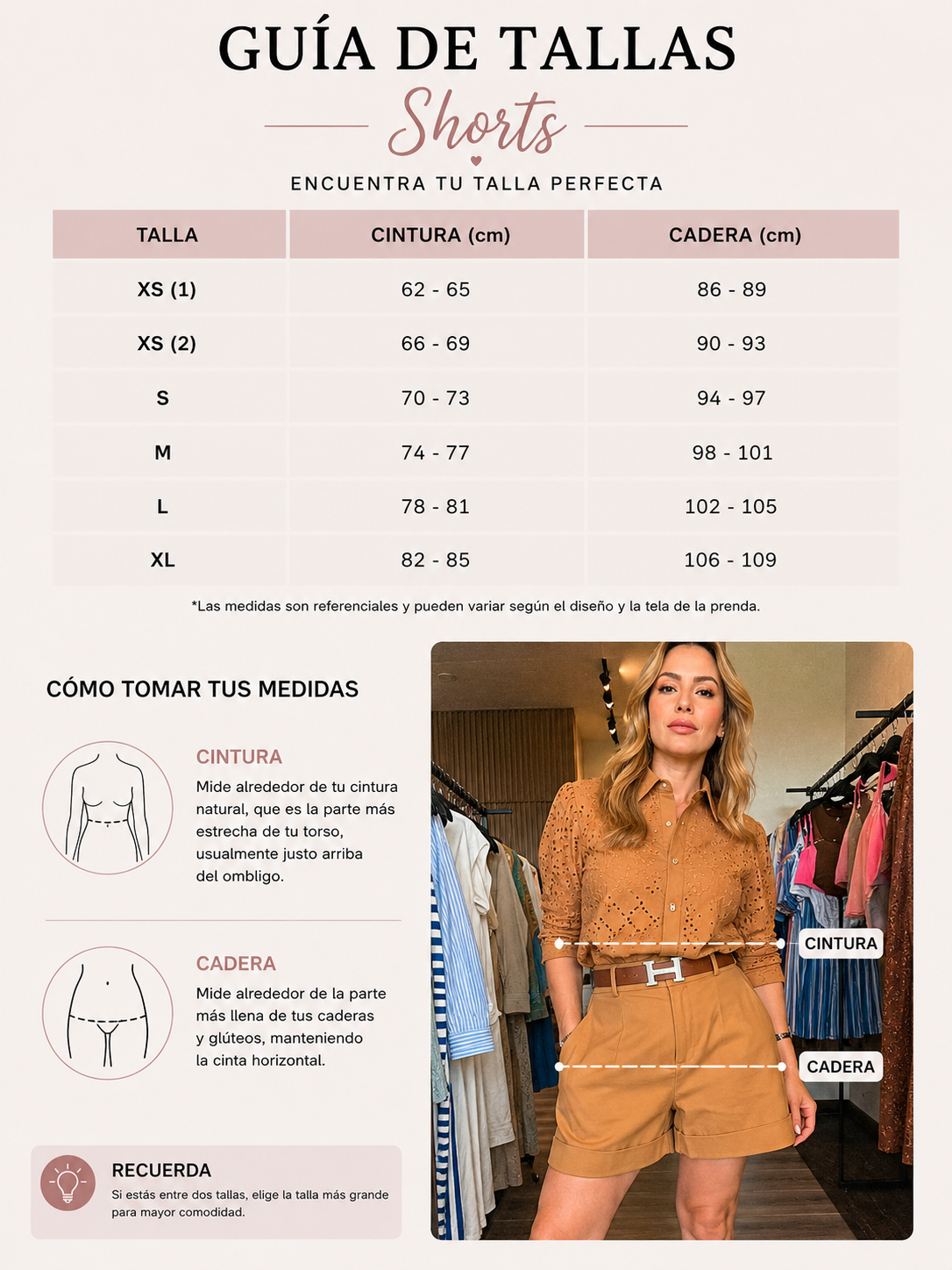 Guía de tallas de Short Blanco Rayas