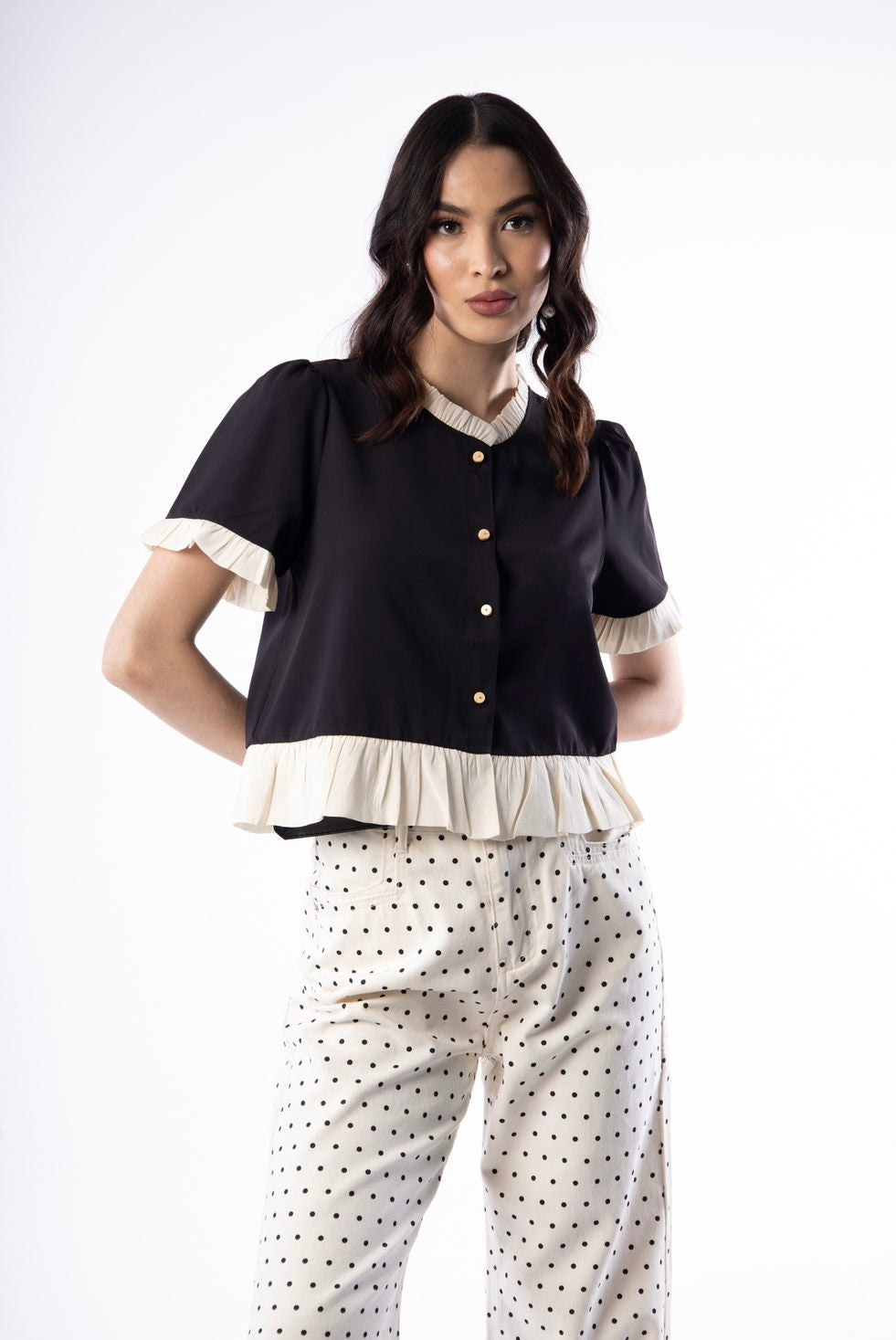 Blusa Negra Olan Blanco