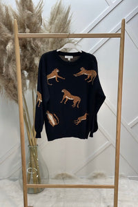 Suéter Negro Leopardo