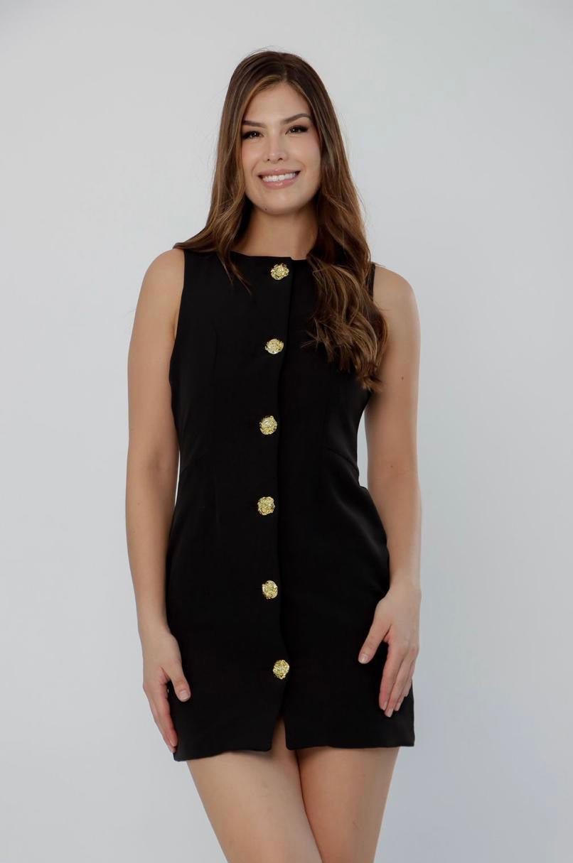 Vestido negro boton dorado
