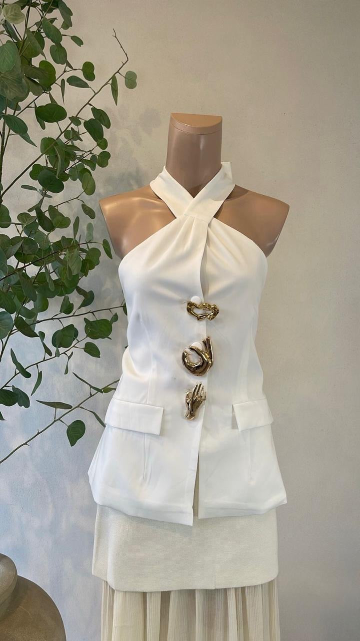 Top halter ivory broches
