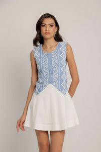 Vestido Azul Blanco Bordado