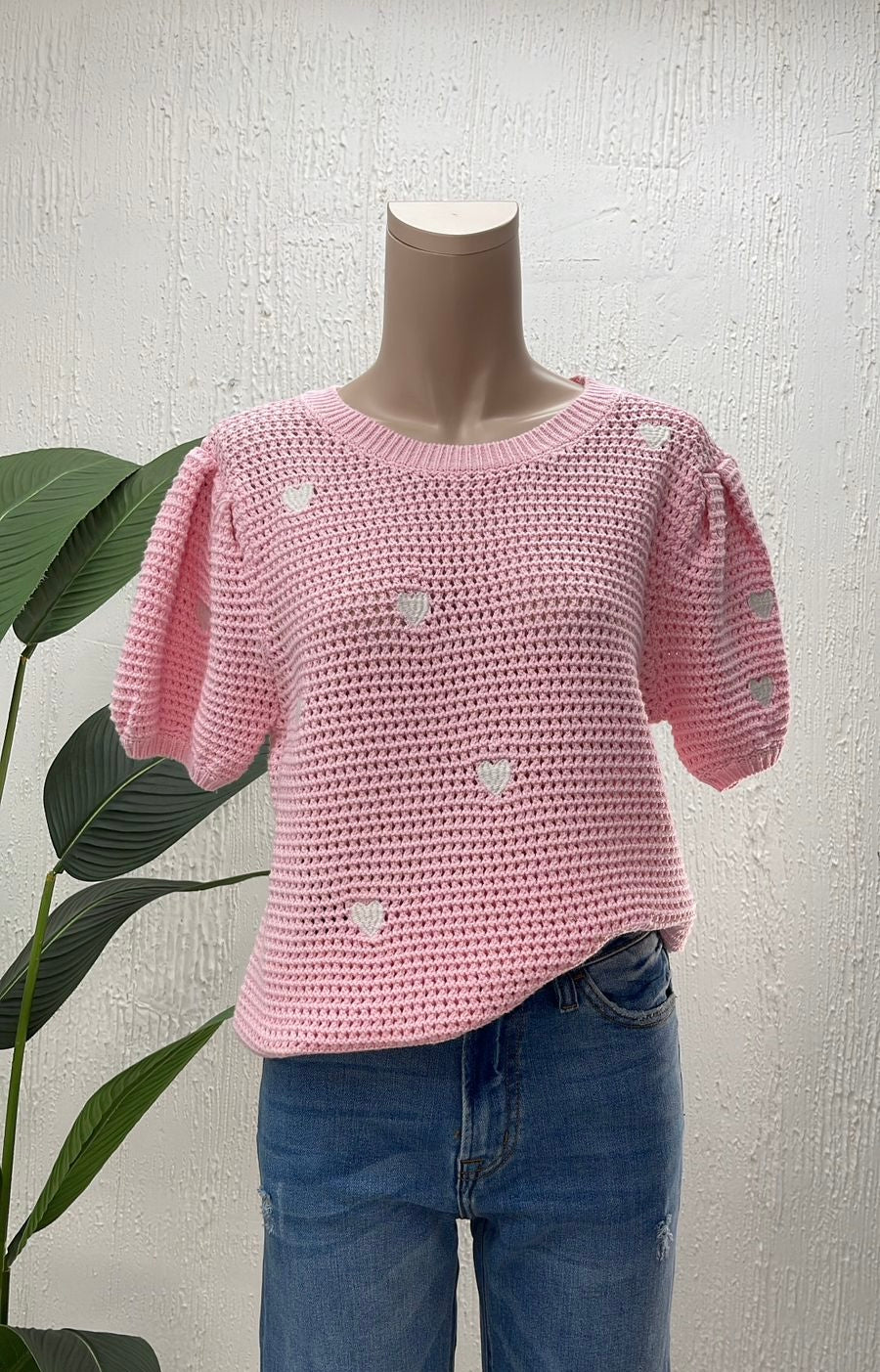 Blusa Rosa Tejida Corazones