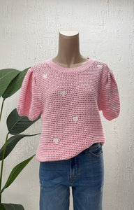 Blusa Rosa Tejida Corazones