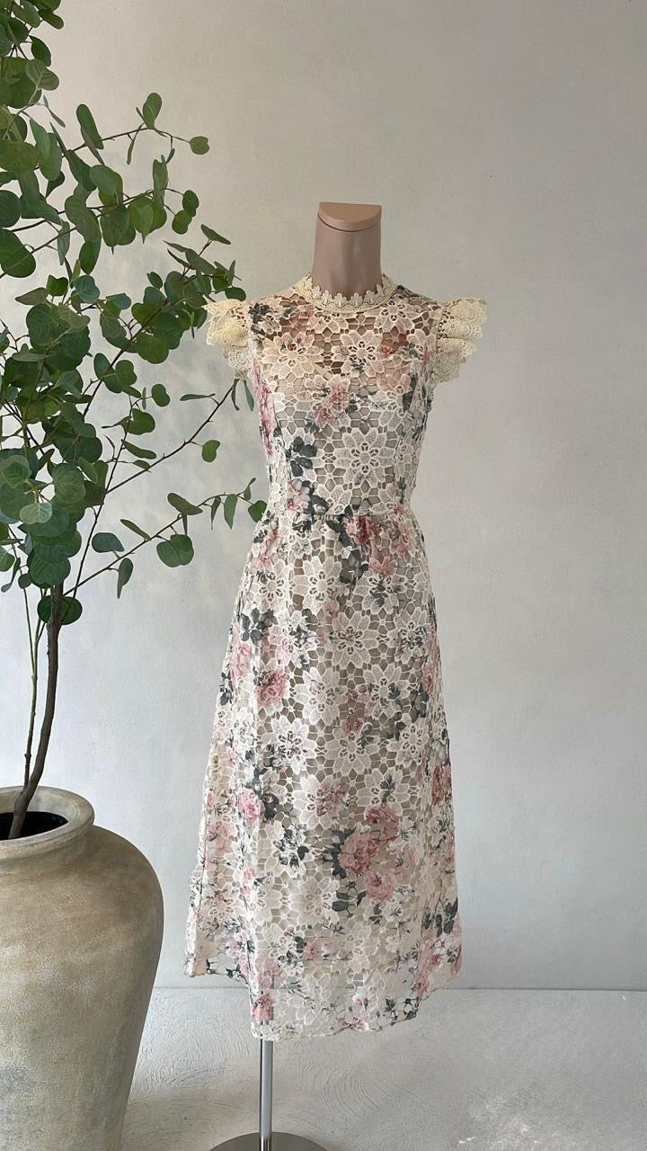 Vestido encaje flores midi
