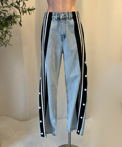 Jeans Negros Rayas Botones