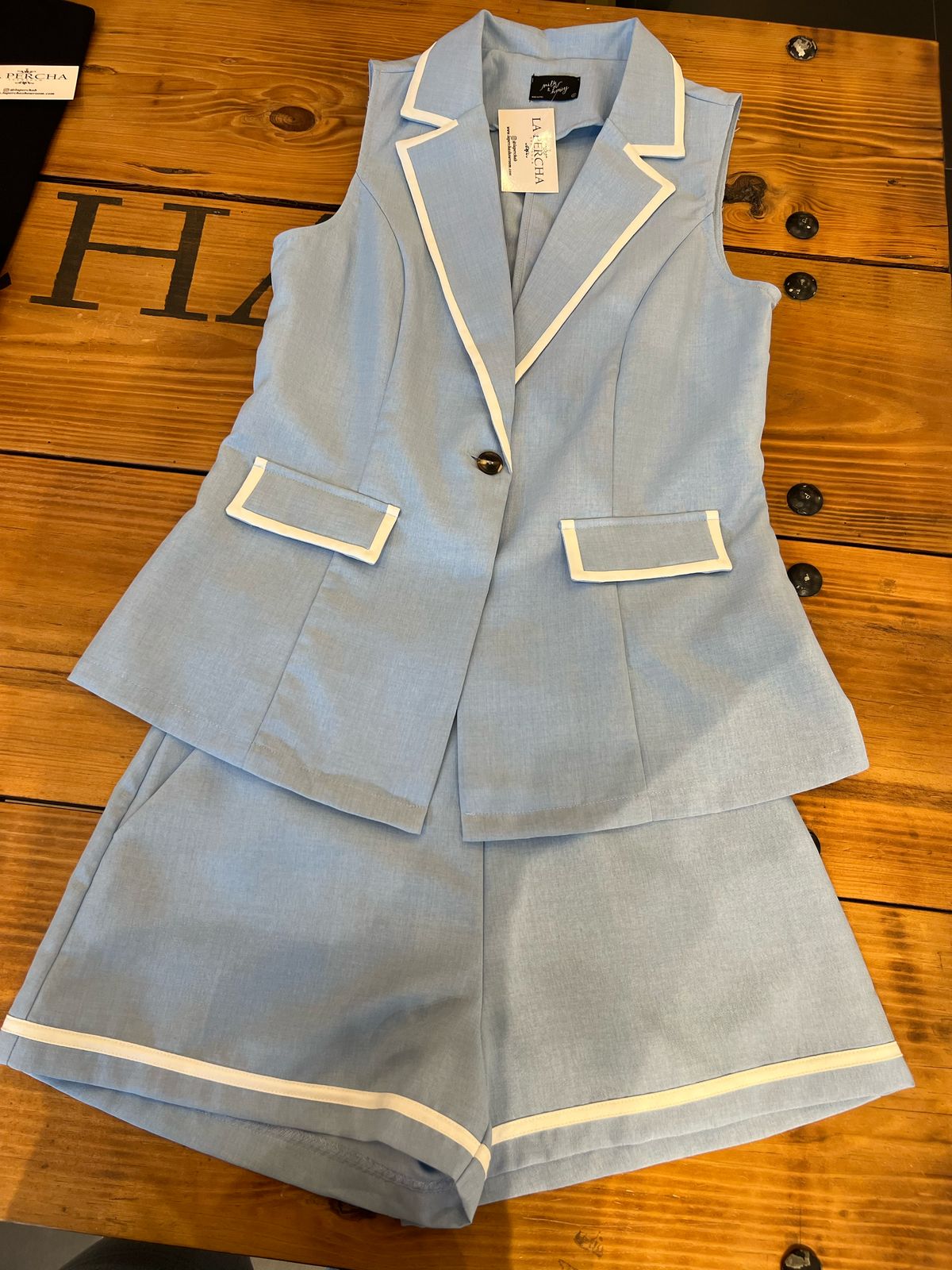 Set Azul Chaleco Largo