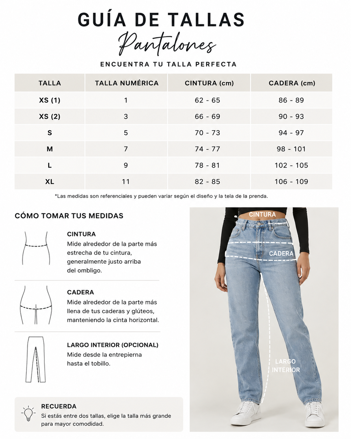 Guía de tallas de Pantalón Verde Rayas