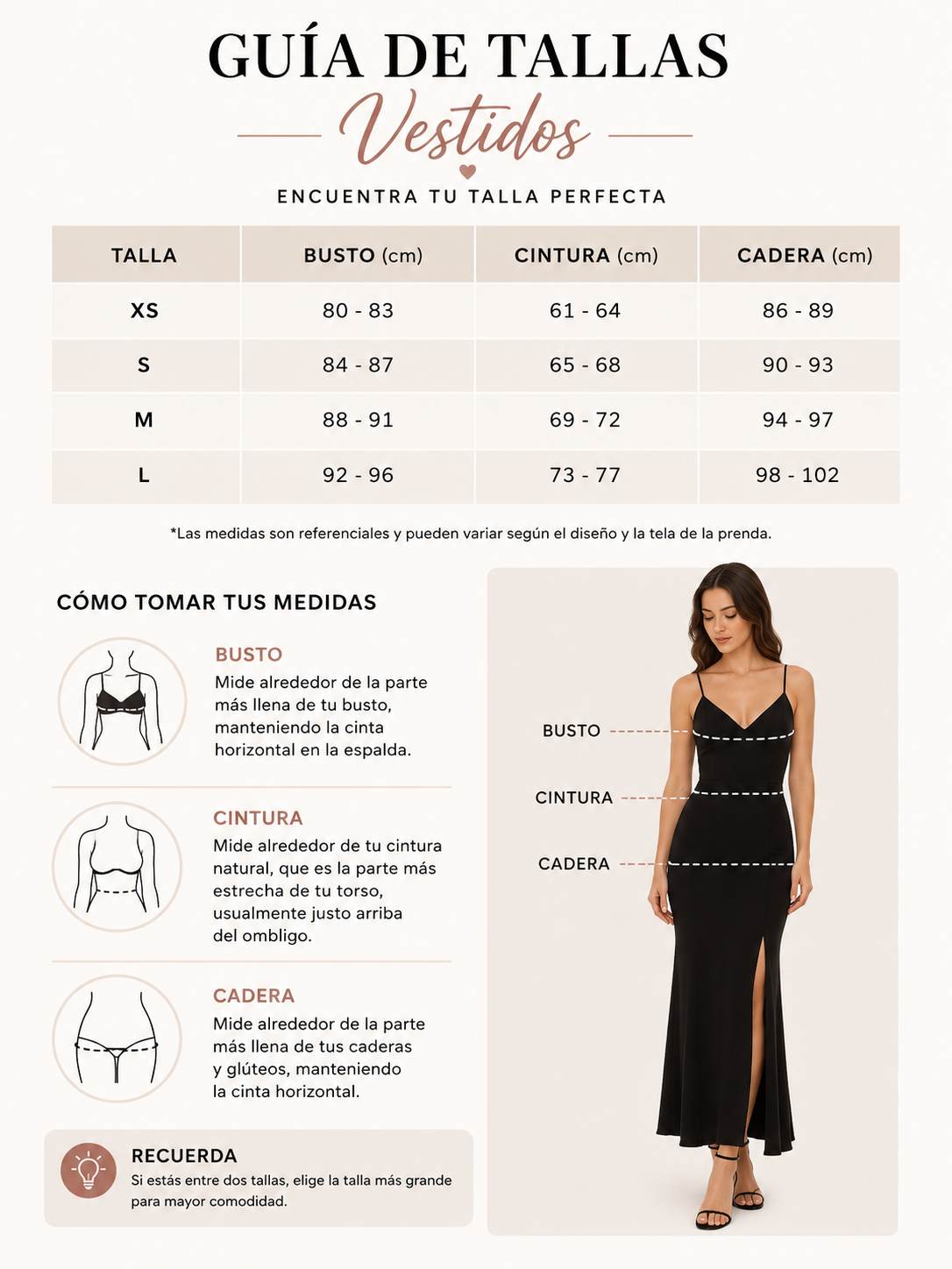 Guía de tallas de Maxi Halter Hojas